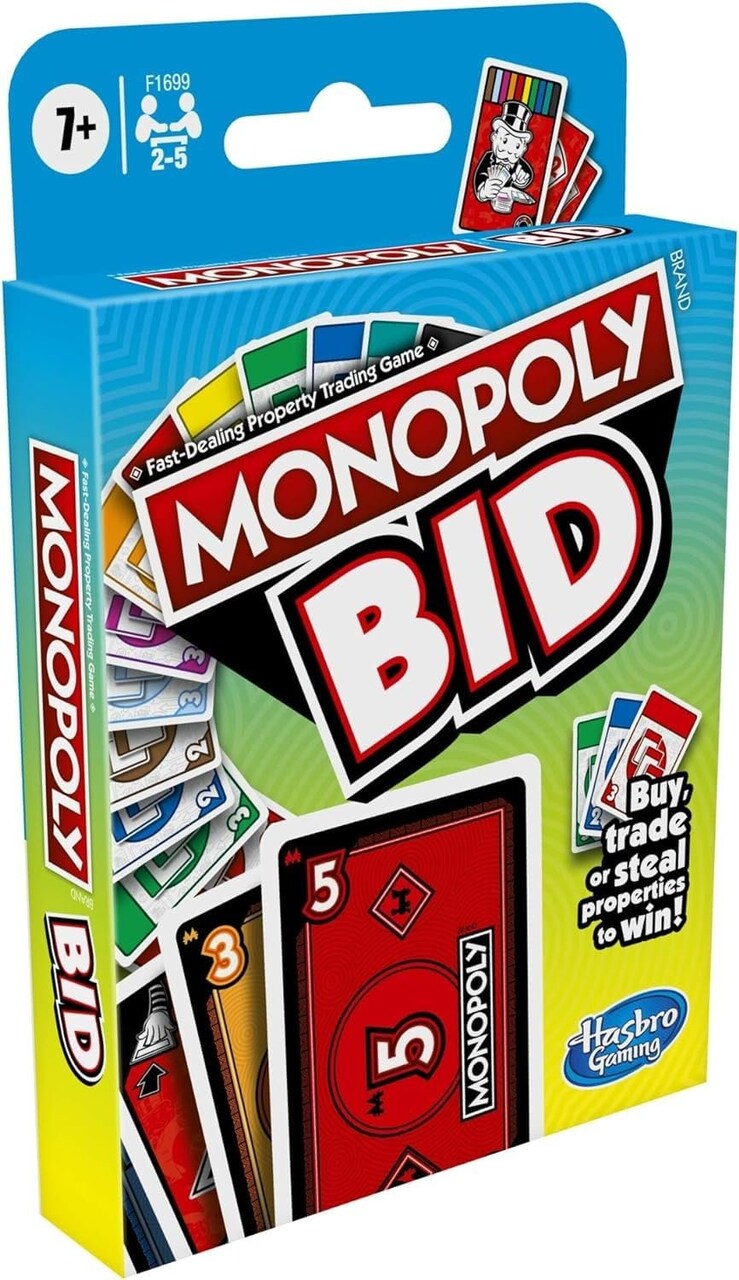 Monopoly Bid Card Game - Buy, Trade or Steal Properties! - Easy To Learn And Quick To Play, 2-5 Players Ages 7+
